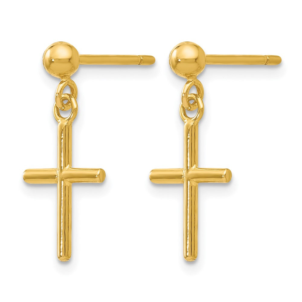 14K Polished Cross Post Drop Earrings