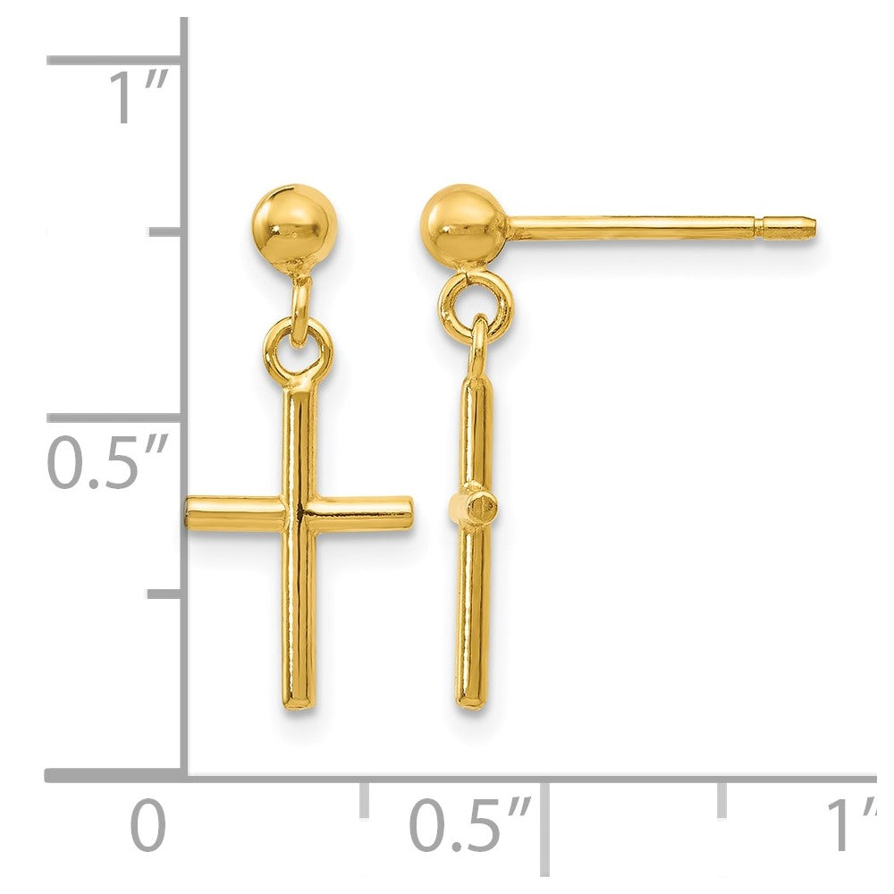 14K Polished Cross Post Drop Earrings
