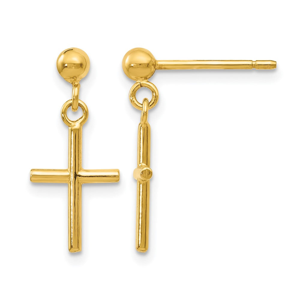 14K Polished Cross Post Drop Earrings