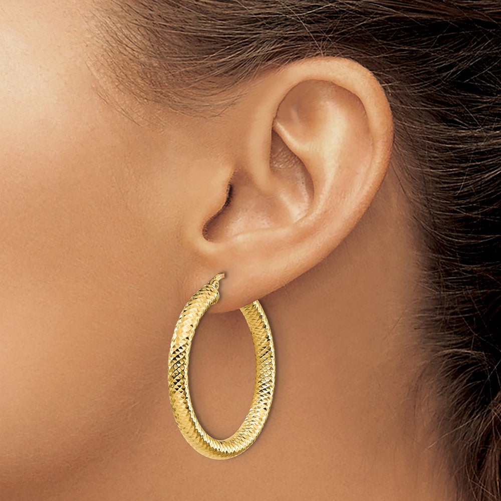 14K 4x25 D/C Round Hoop Earrings