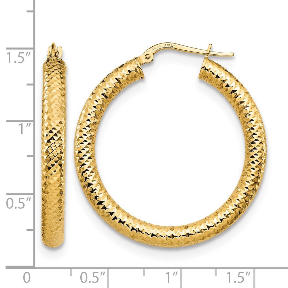 14K 4x25 D/C Round Hoop Earrings