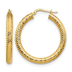 14K 4x25 D/C Round Hoop Earrings