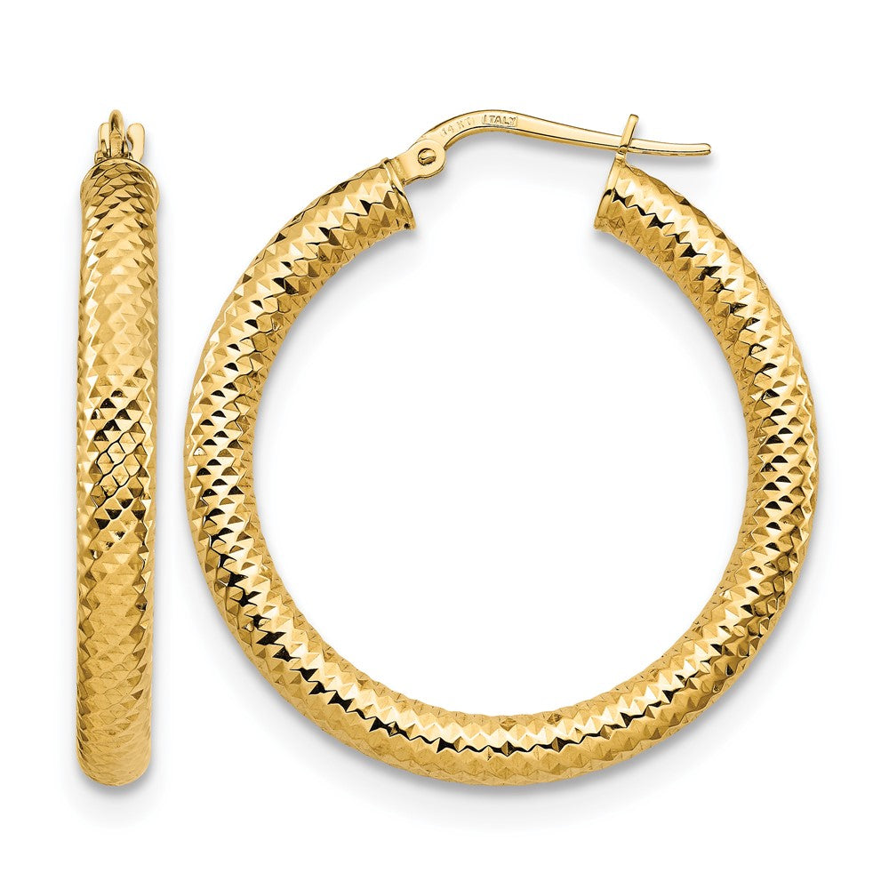 14K 4x25 D/C Round Hoop Earrings