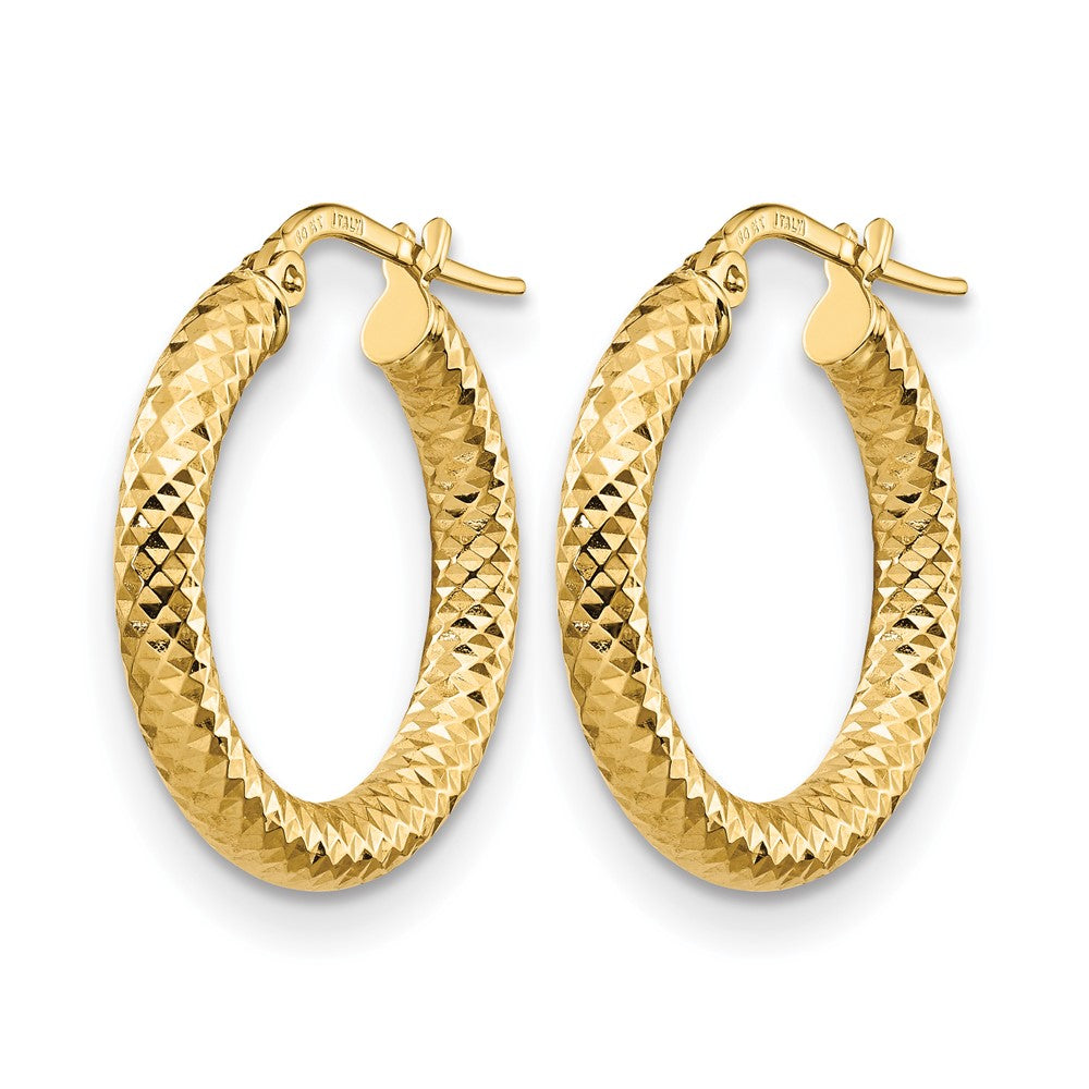 14K 3x20 D/C Round Hoop Earrings