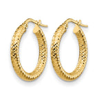 14K 3x20 D/C Round Hoop Earrings