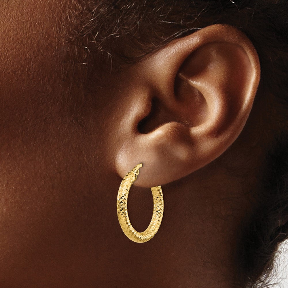 14K 3x20 D/C Round Hoop Earrings