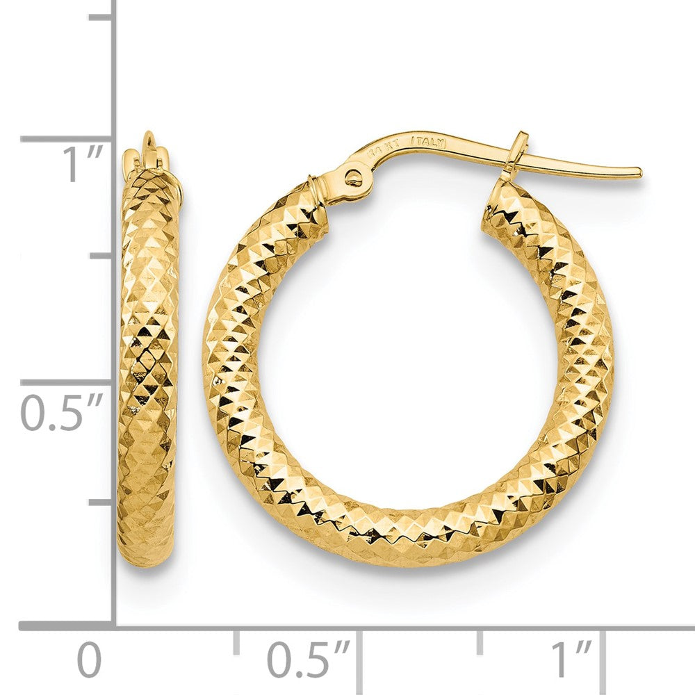 14K 3x20 D/C Round Hoop Earrings