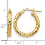 14K 3x20 D/C Round Hoop Earrings
