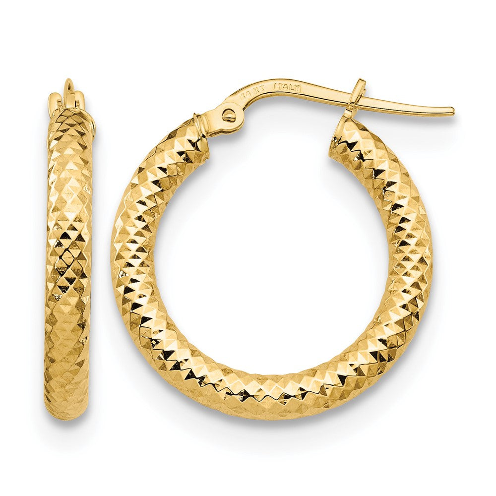 14K 3x20 D/C Round Hoop Earrings