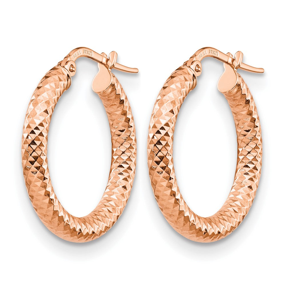 14K 3x15 Rose Gold D/C Round Hoop Earrings