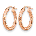 14K 3x15 Rose Gold D/C Round Hoop Earrings