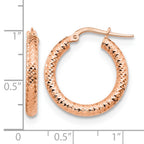 14K 3x15 Rose Gold D/C Round Hoop Earrings