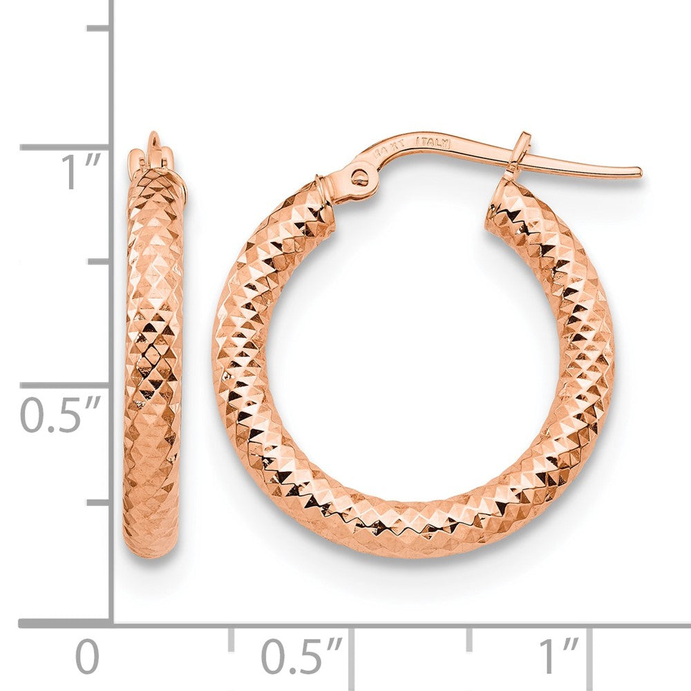 14K 3x15 Rose Gold D/C Round Hoop Earrings