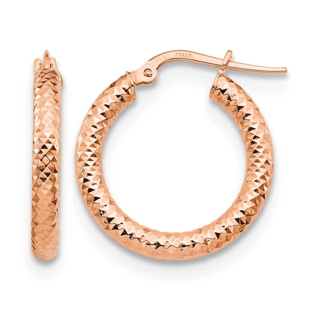 14K 3x15 Rose Gold D/C Round Hoop Earrings