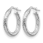 14K 3x20 with White Rhodium Plating D/C Round Hoop Earrings