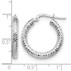 14K 3x20 with White Rhodium Plating D/C Round Hoop Earrings