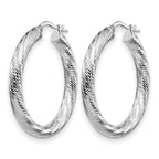 14K 4x35 White Gold D/C Round Hoop Earrings