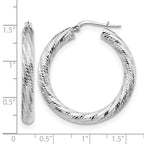 14K 4x35 White Gold D/C Round Hoop Earrings