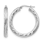 14K 4x35 White Gold D/C Round Hoop Earrings