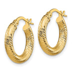 14K 3x10 D/C Round Hoop Earrings