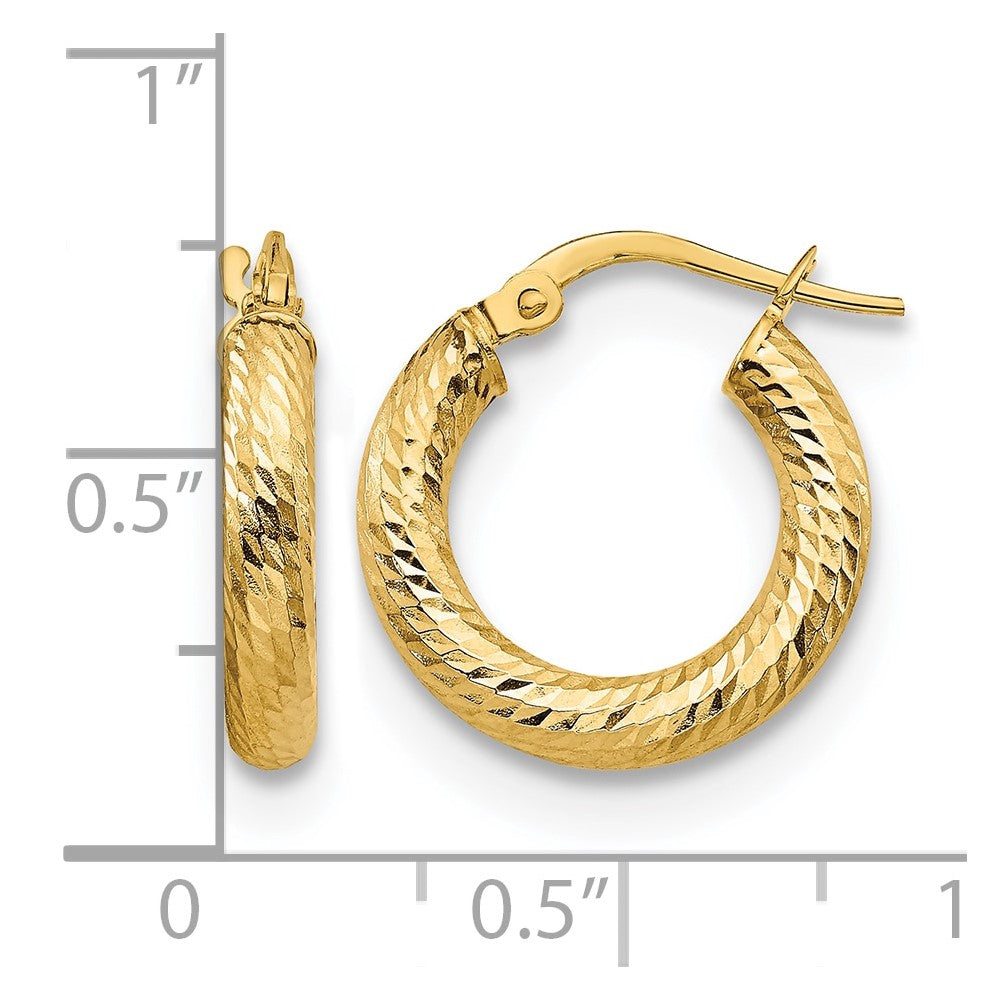 14K 3x10 D/C Round Hoop Earrings