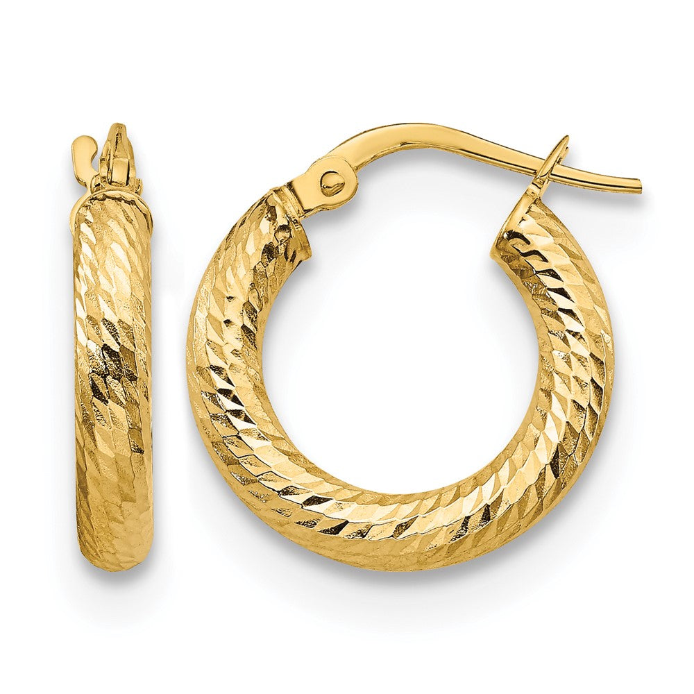 14K 3x10 D/C Round Hoop Earrings