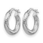 14K 3x10 with White Rhodium Plating D/C Round Hoop Earrings