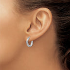 14K 3x10 with White Rhodium Plating D/C Round Hoop Earrings