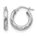 14K 3x10 with White Rhodium Plating D/C Round Hoop Earrings