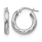14K 3x10 with White Rhodium Plating D/C Round Hoop Earrings