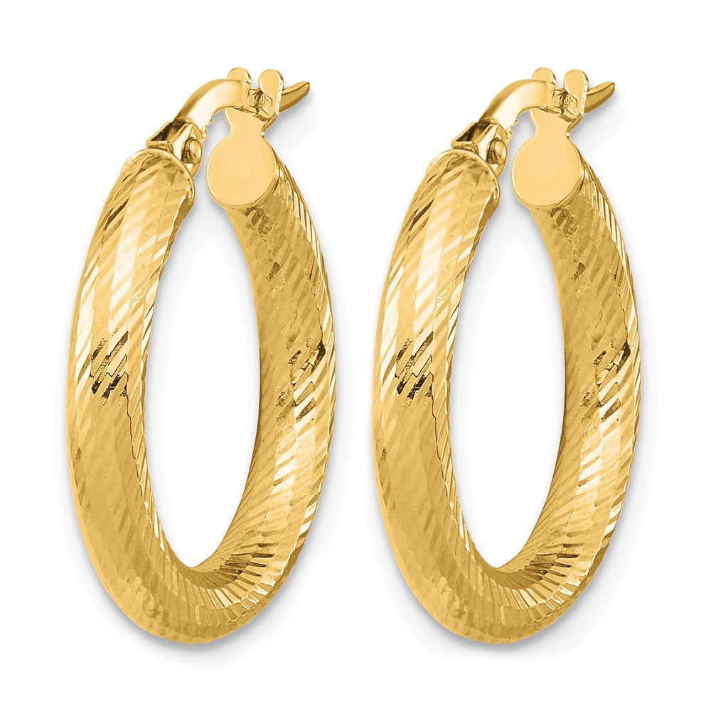 14K 3x15 D/C Round Hoop Earrings