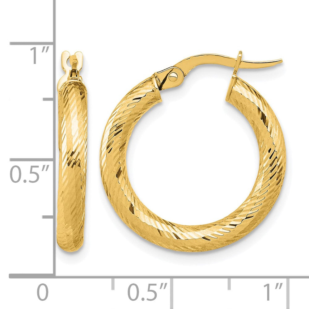 14K 3x15 D/C Round Hoop Earrings