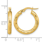 14K 3x15 D/C Round Hoop Earrings