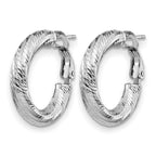 14K 4x15 White Gold D/C Round Omega Back Hoop Earrings