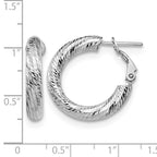 14K 4x15 White Gold D/C Round Omega Back Hoop Earrings