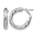 14K 4x15 White Gold D/C Round Omega Back Hoop Earrings