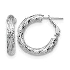 14K 4x15 White Gold D/C Round Omega Back Hoop Earrings