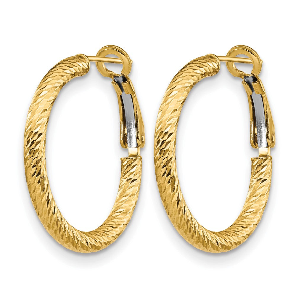 14K 3x20 D/C Round Omega Back Hoop Earrings