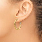 14K 3x20 D/C Round Omega Back Hoop Earrings