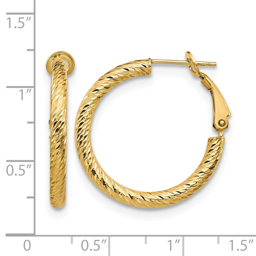 14K 3x20 D/C Round Omega Back Hoop Earrings