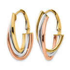 14K Tri-color Polished Hoop Earrings