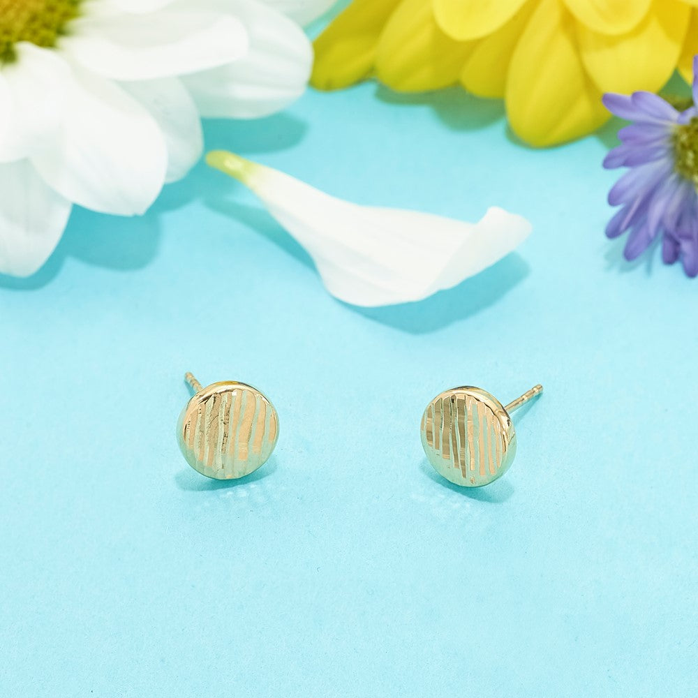 14K Polished and Textured Disc Post Earrings