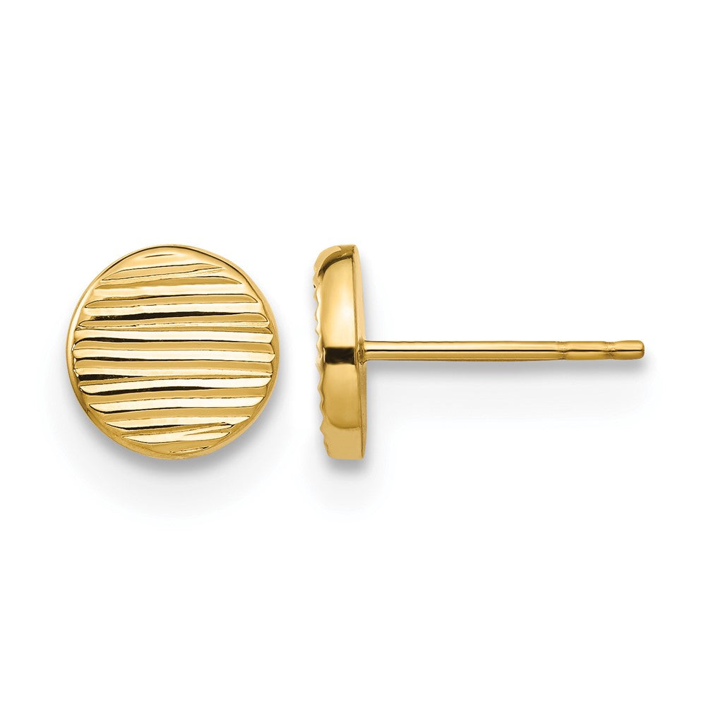 14K Polished and Textured Disc Post Earrings
