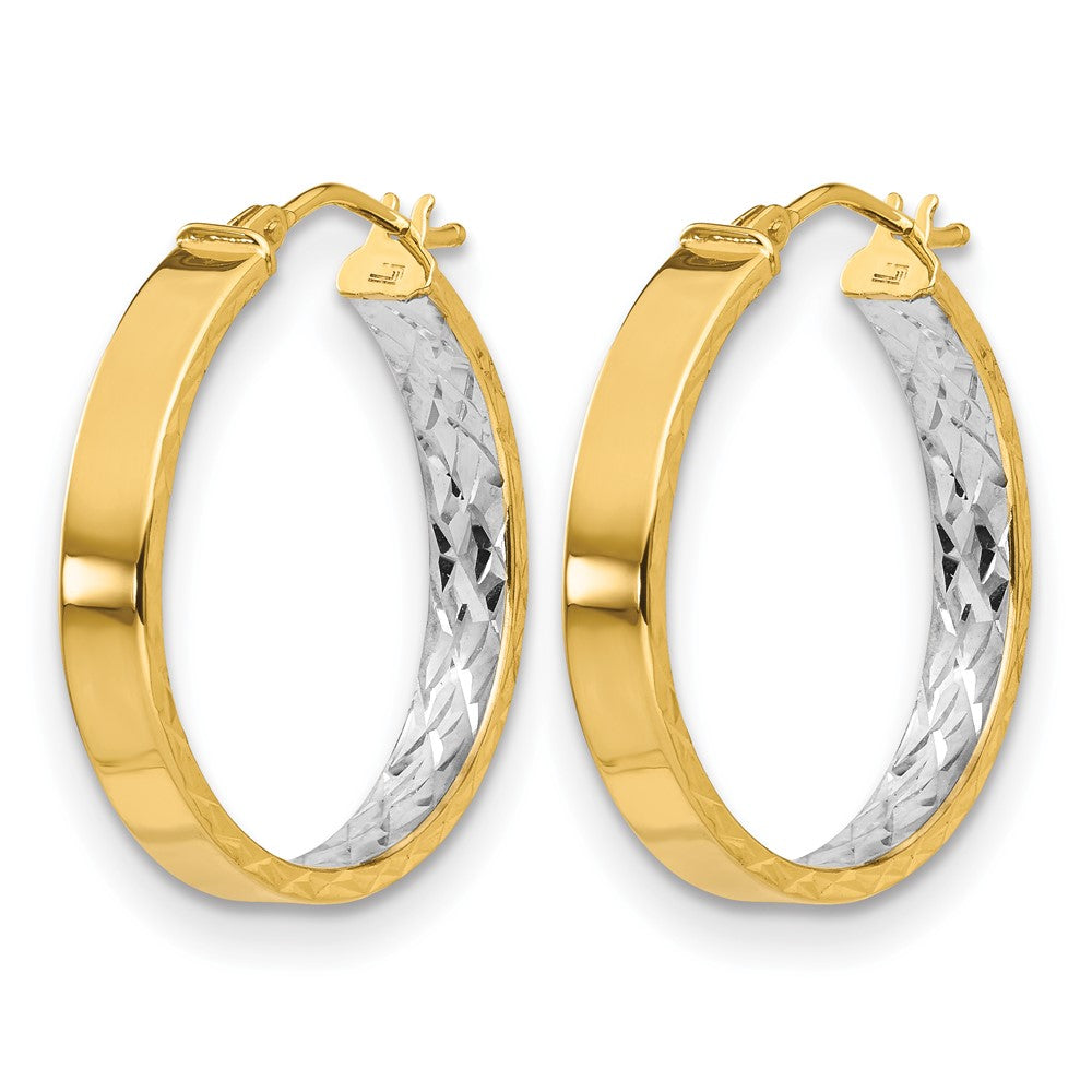 14K with White Rhodium Polished and D/C Hoop Earrings