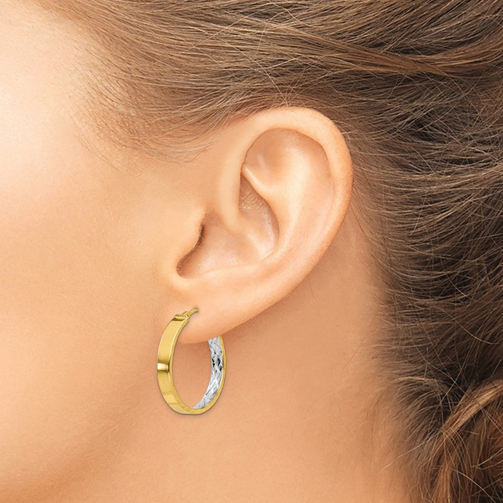 14K with White Rhodium Polished and D/C Hoop Earrings
