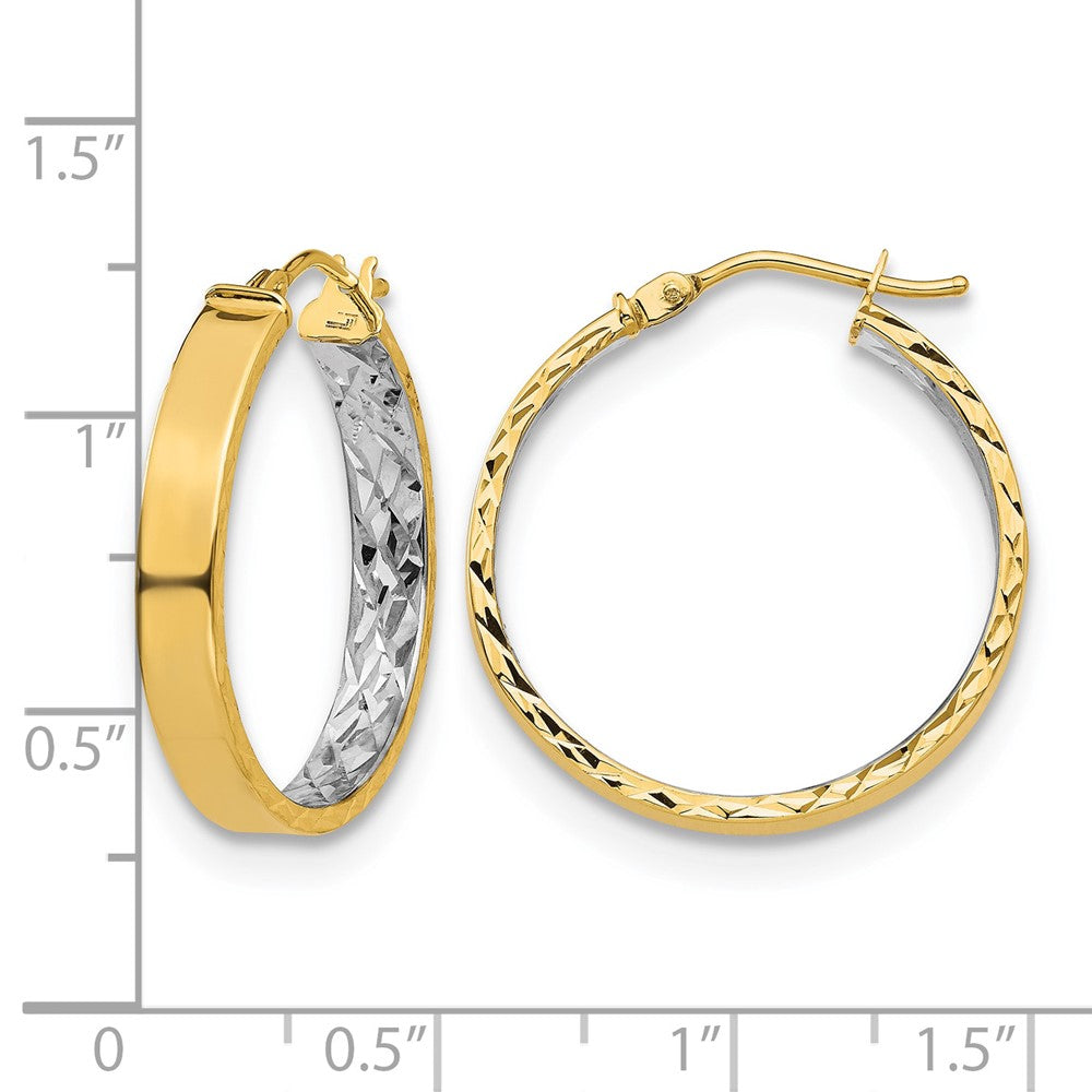 14K with White Rhodium Polished and D/C Hoop Earrings