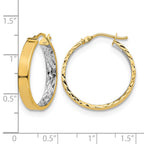 14K with White Rhodium Polished and D/C Hoop Earrings