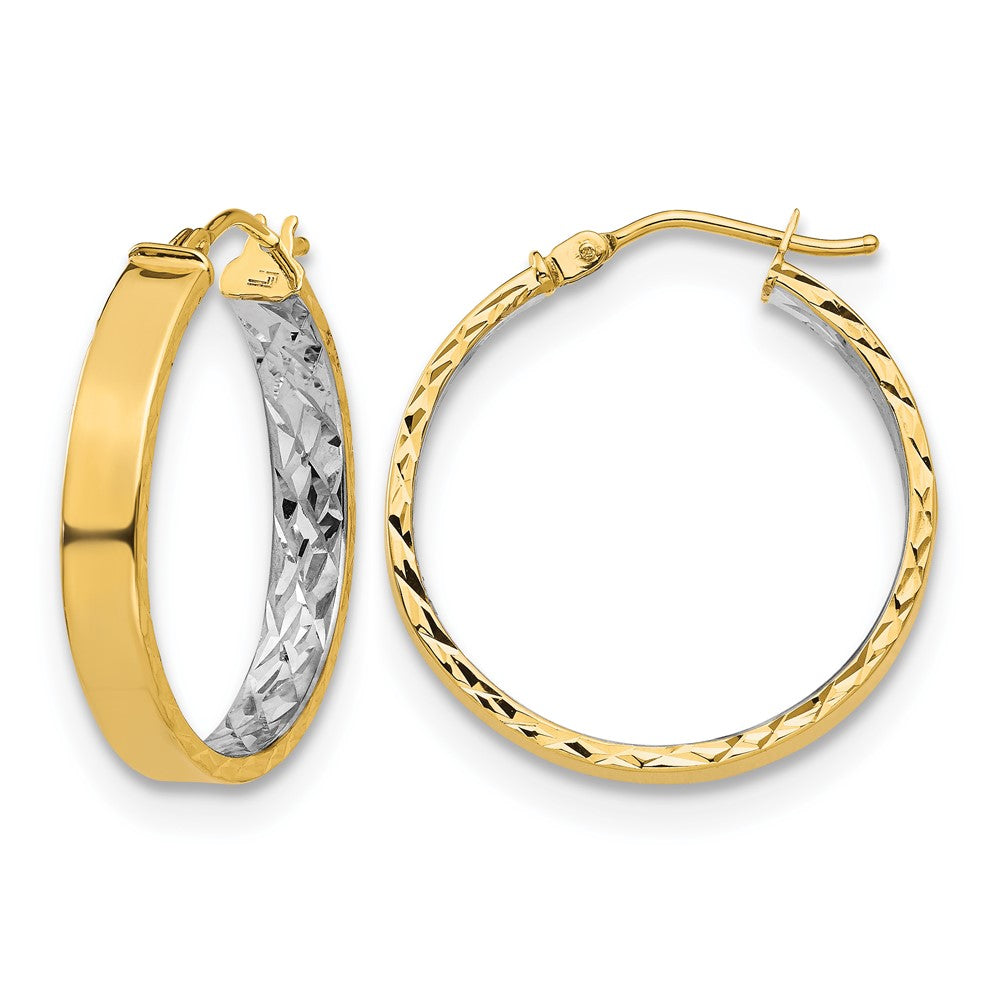 14K with White Rhodium Polished and D/C Hoop Earrings