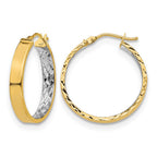 14K with White Rhodium Polished and D/C Hoop Earrings