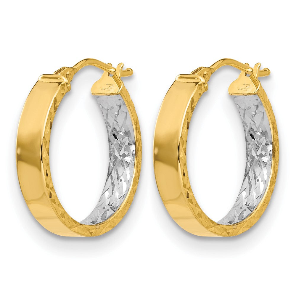 14K with White Rhodium Polished and D/C Hoop Earrings